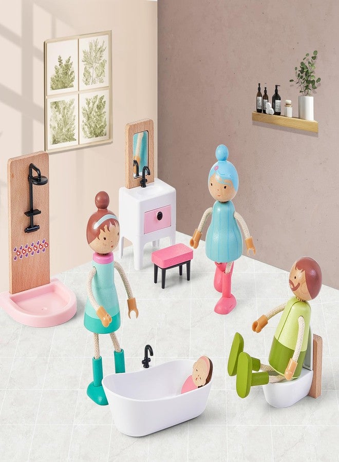 Giant bean 36pcs Wooden Dollhouse Furniture Set with Dolls for 5 Rooms, Wood & Plastic Pink Dollhouse Accessories Pretend Play Furniture Toy Christmas Birthday Gift Toy for Kids Boys Girls Toddler 3+ - Image 5